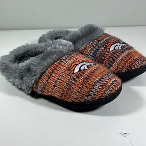 Broncos Women's Faux Fur Slippers House Shoes In Blue & Orange Size XL